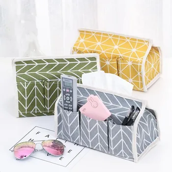 

Cotton and linen fabric Remote Control holder tissue box napkin container desktop sundry storage bag couch home organizer