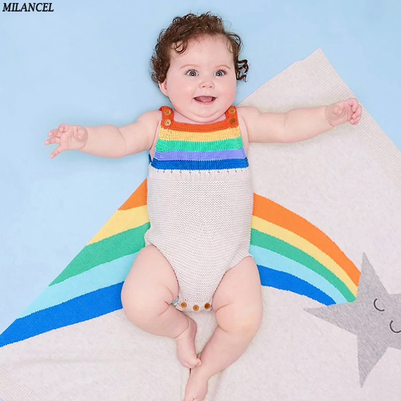 Baratos MILANCEL 2018 nuevos monos de bebé para niños ropa de punto para niñas estilo arcoíris para Niñas Ropa de verano para niños