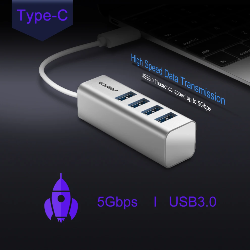 SeenDa type C 3,0 usb-хаб, алюминиевый сплав, 4 порта, высокая скорость зарядки, синхронизация, передача данных, разветвитель, переключатель для Mac, книга, планшет, ПК