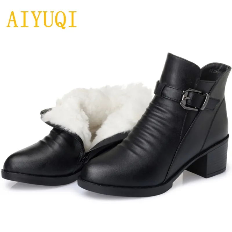 Goede AIYUQI warm winter laarzen vrouwen. 2018 nieuwe natuurlijke lederen vrouwelijke naakt laarzen. Wollen voering warme snowboots grote maat 42 43