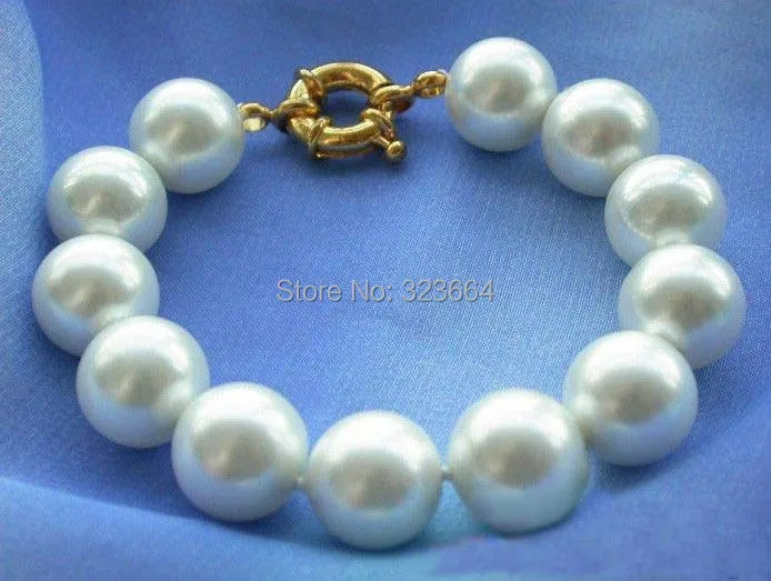 

8" 14MM WHITE ROUND SOUTH SEA SHELL PEARL BRACELET