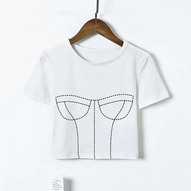 shirt T Manches O D'été Top Crop Femme T cou Imprimé Chemise Mode Femelle shirt 2019 De Tee Courtes RqxwdZv
