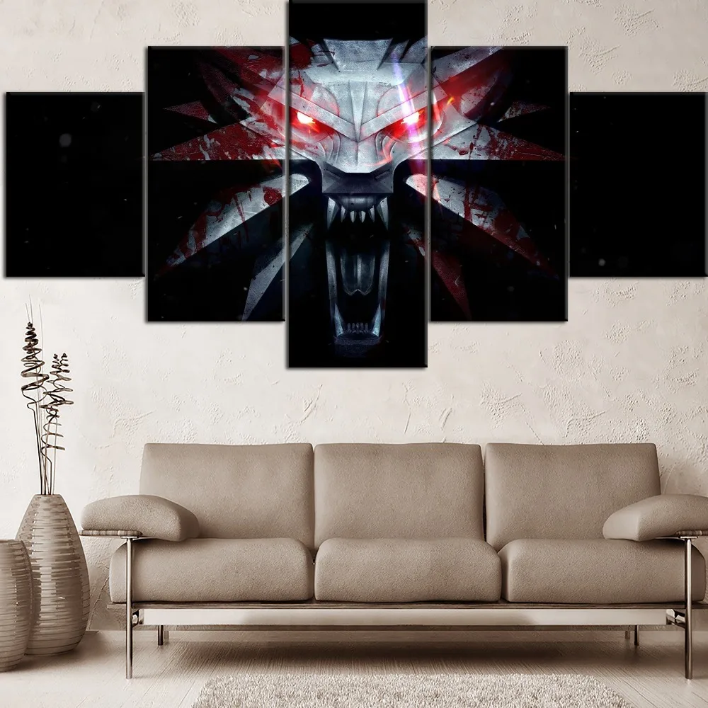

HD Print Hot Sell 5 Pieces Canvas Painting Game The Witcher 3 Wild Hunt Mark Type Poster Home Decor Living Room Or Bedroom Frame
