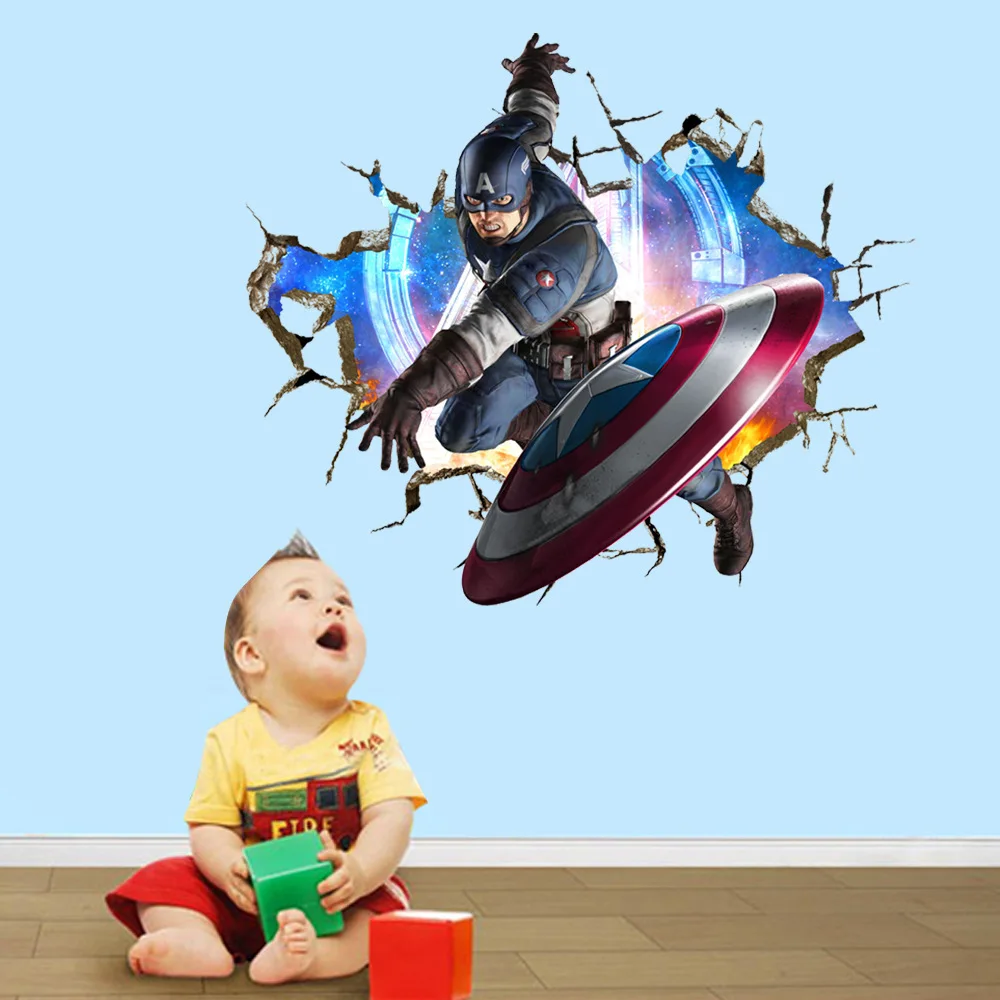 Captain America Avengers Marvel Wall Stickers Kids 3D Removabale Decal