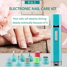 9 в 1 Электрический дизайн ногтей Педикюр Дрель Маникюр машина для удаления лака набор инструментов#30