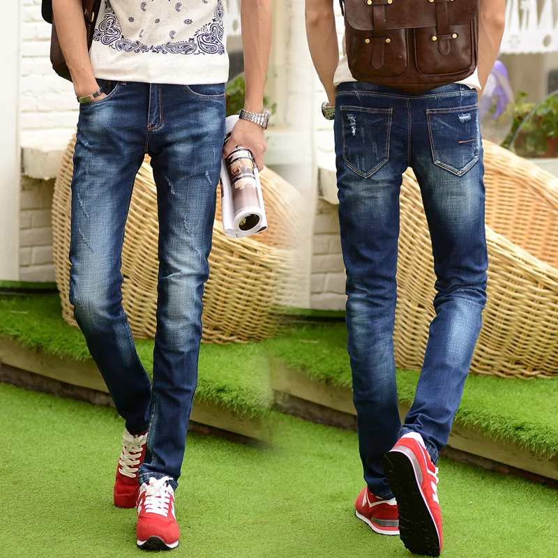 

In the summer of 2016 new men's jeans worn cotton casual trousers elastic cat