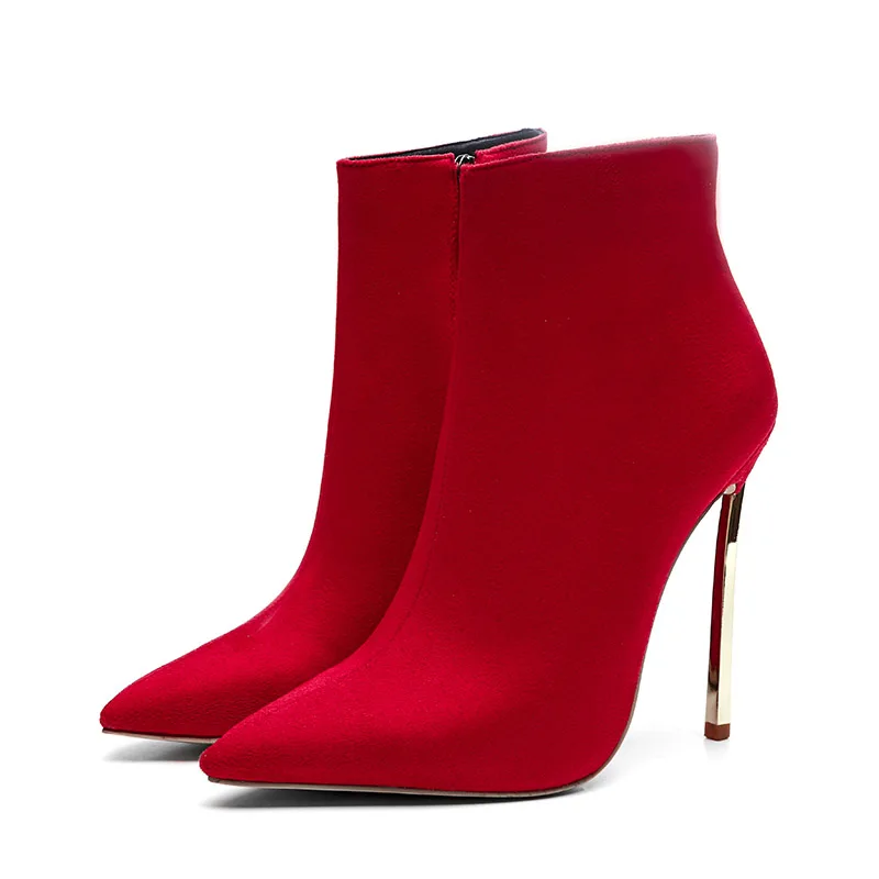 WETKISS/ботильоны Для женщин ботинки; короткие плюшевые ботинки теплая обувь с острым носом Модная обувь на высоком каблуке Ботильоны на каблуке на молнии; Новая женская обувь - Цвет: Красный