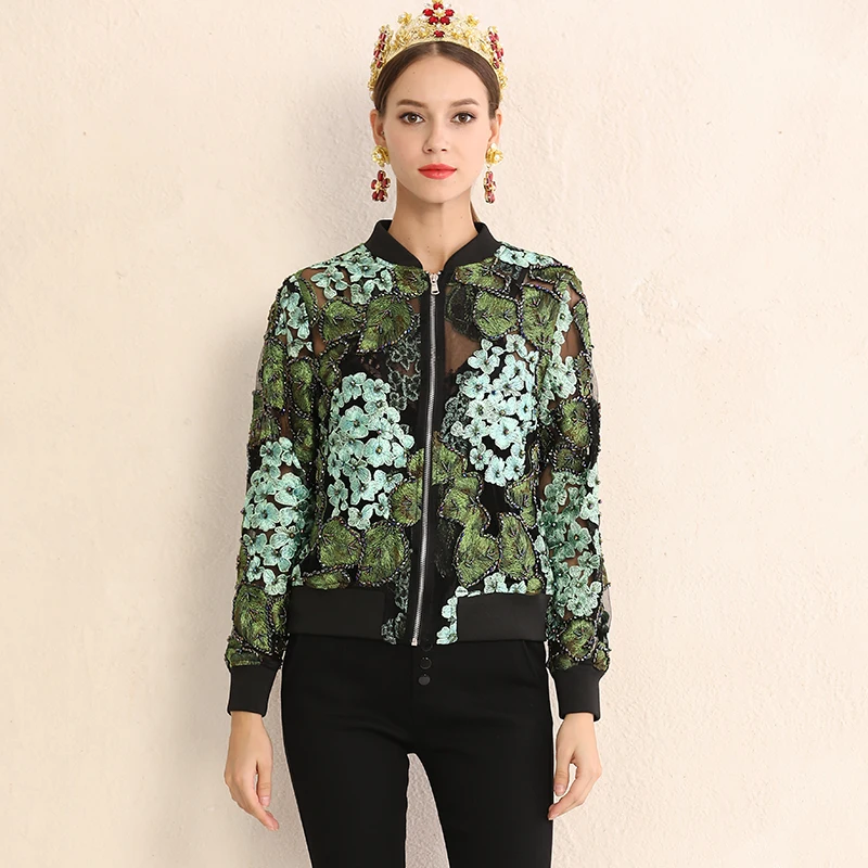 Autumn Print Embroidery Beading Short Jackets Women Hot High Quality