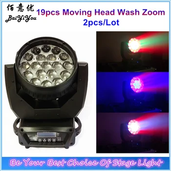 

2pcs/Lot 19pcsx15W 4IN1 RGBW LED Moving Head Wash Zoom Light Stage Background Decoration Circle Controlled Aura Wash Light