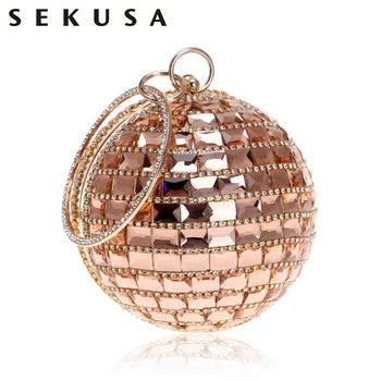 

SEKUSA New Arrival Women Evening Clutch Purse Diamonds Metal Luxurious Fashion Lady Handbags Chain Shoulder Handbags Wedding Bag