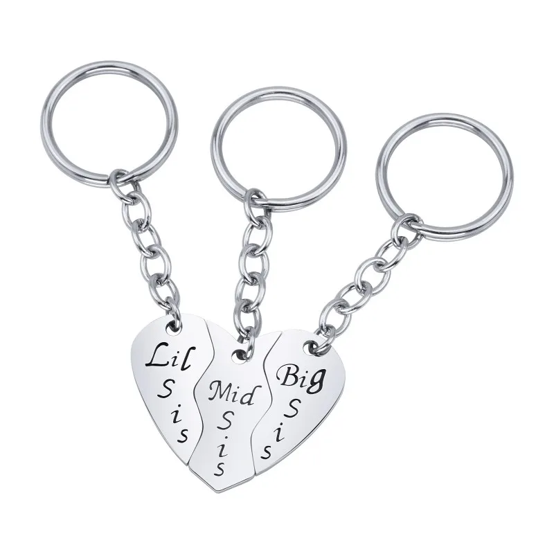 

Women Heart Letter Keychain Big Mid Little Sister Stainless Steel Gift for Sisters Birthday Personalized Jewelry Metal Keychain
