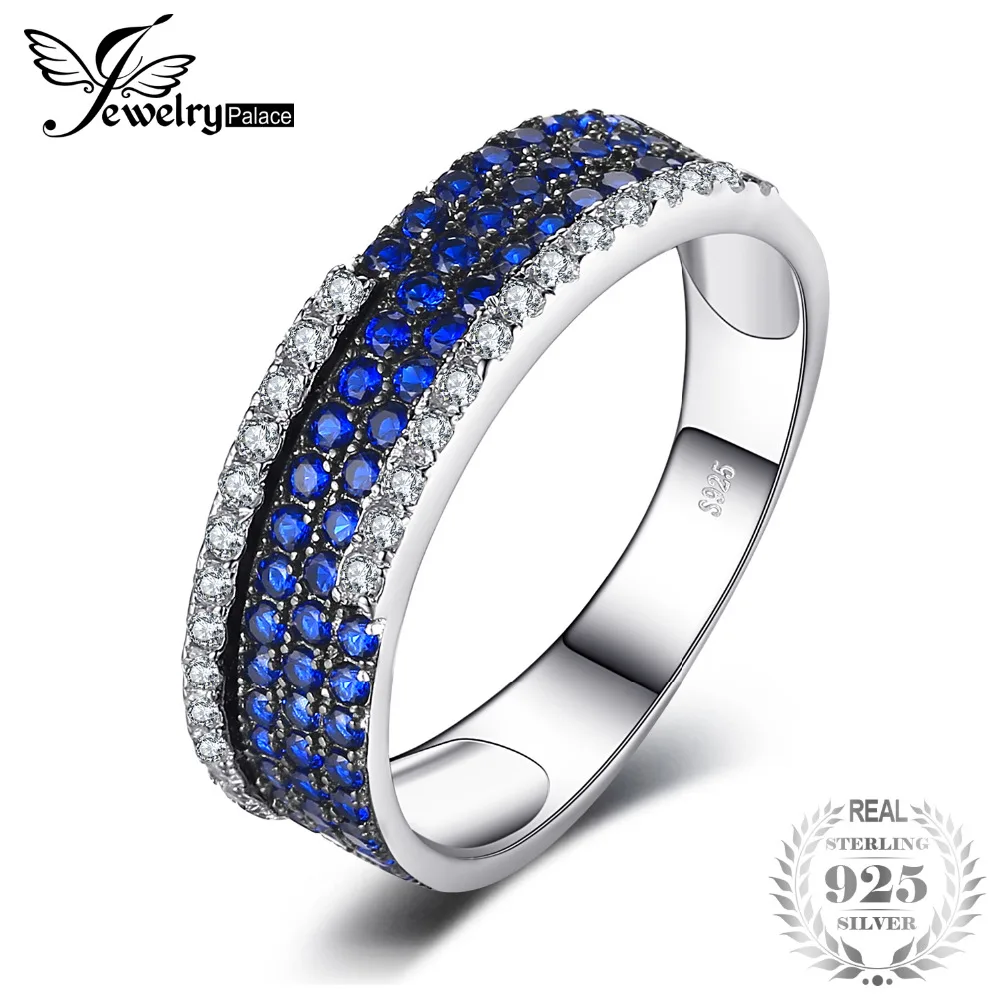 JewelryPalace 0.8ct Created Blue Spinel Cluster Cocktail Ring 100% Real 925 Sterling Silver Fashion Brand Fine Jewelry For Women