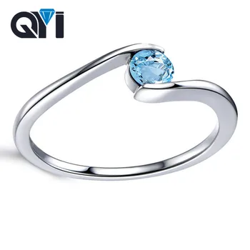 

QYI 925 Sterling Silver Fine Jewelry Rings Gemstone Natural Blue Topaz Rings For Women Wedding High-End Jewelry