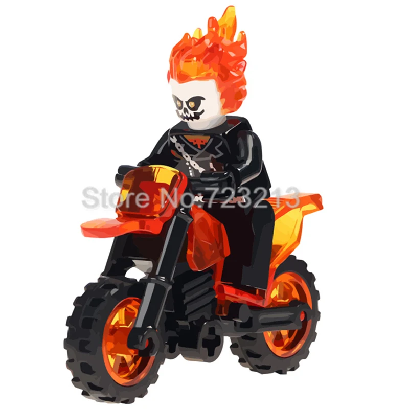 

Single Sale Ghost Rider Figure With Motorcycle Marvel Super Hero Legoingly Building Blocks Set Model Kits Bricks Toy Children