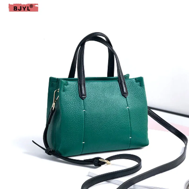 

BJYL Genuine Leather Women handbags new hit color shoulder Messenger bag female Joker first layer of leather mixed colors Bag