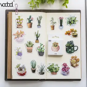 

50pcs/box Green Plants DIY Stickers Label Diary Journal Kawaii Scrapbooking Mini Paper Decorative Sticker Stationery Gift