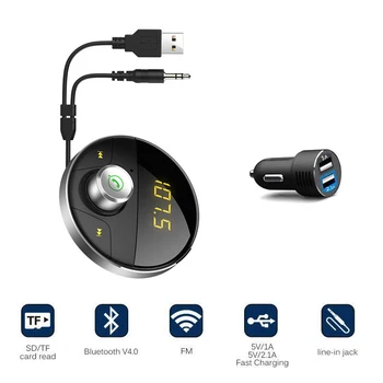 

Handsfree AUX FM Transmitter Launcher Center 3.5mm Bluetooth Car Kit Jack MP3 Player Car USB Adapter Console Vehicle MP3 Player
