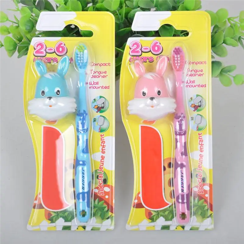 Cartoon Children Silicone PP Tooth brush Cartoon Cow Rabbit Children Kids Toothbrush With Free Gifts Mount suck Rack Teeth Care