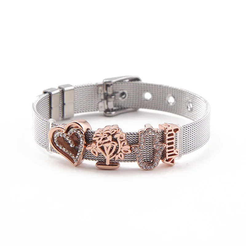 

SANSHOOR New Arrival Hot Selling Family Bracelet set Hamsa Hand Tree of Life Charms on a Silver Stainless Steel Bracelet