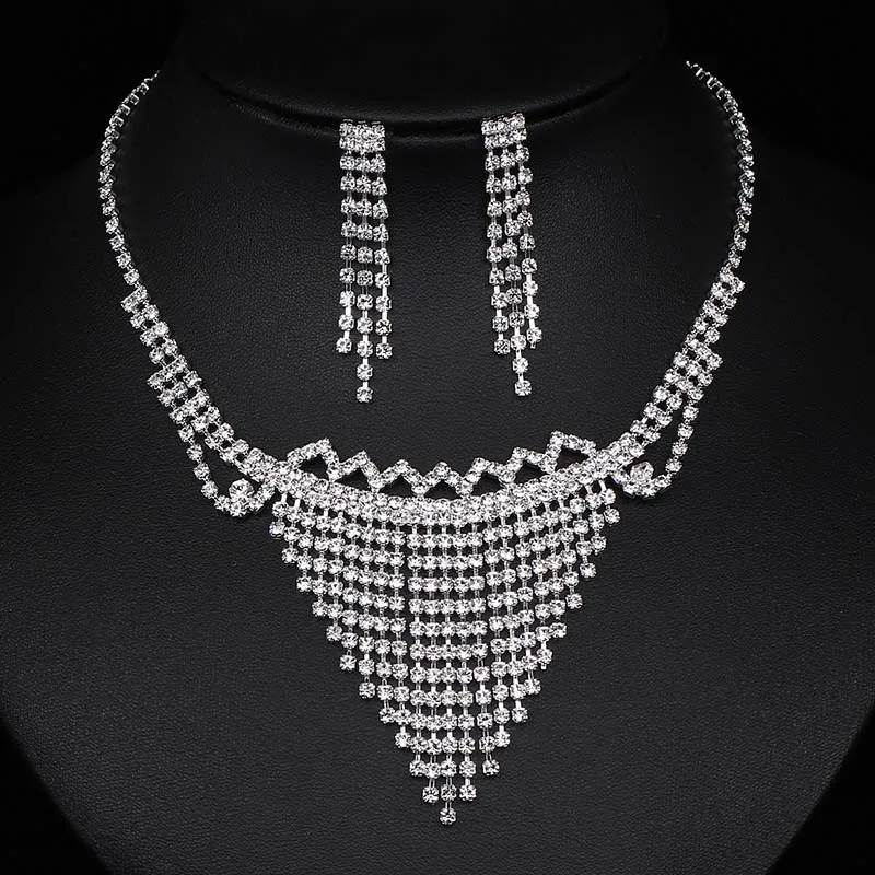 TREAZY Elegant Wedding Jewelry Sets for Women Pearls Crystal Necklace Earrings Bridal Jewelry Sets Prom Wedding Accessories 