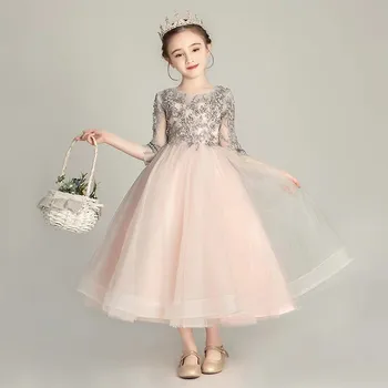 

Children Girls Elegant Sweet Pink Color Birthday Wedding Party Princess Fluffy Dress kids Teens First Communication Host Dress