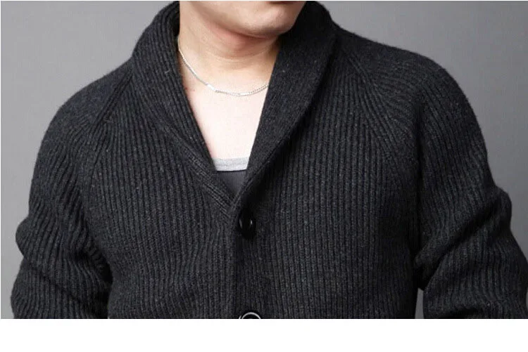 Кардиган Masculino Новый Зимний теплый свитер Для мужчин хлопок спущенной линией плеча Дизайнерская одежда отложной воротник однотонная