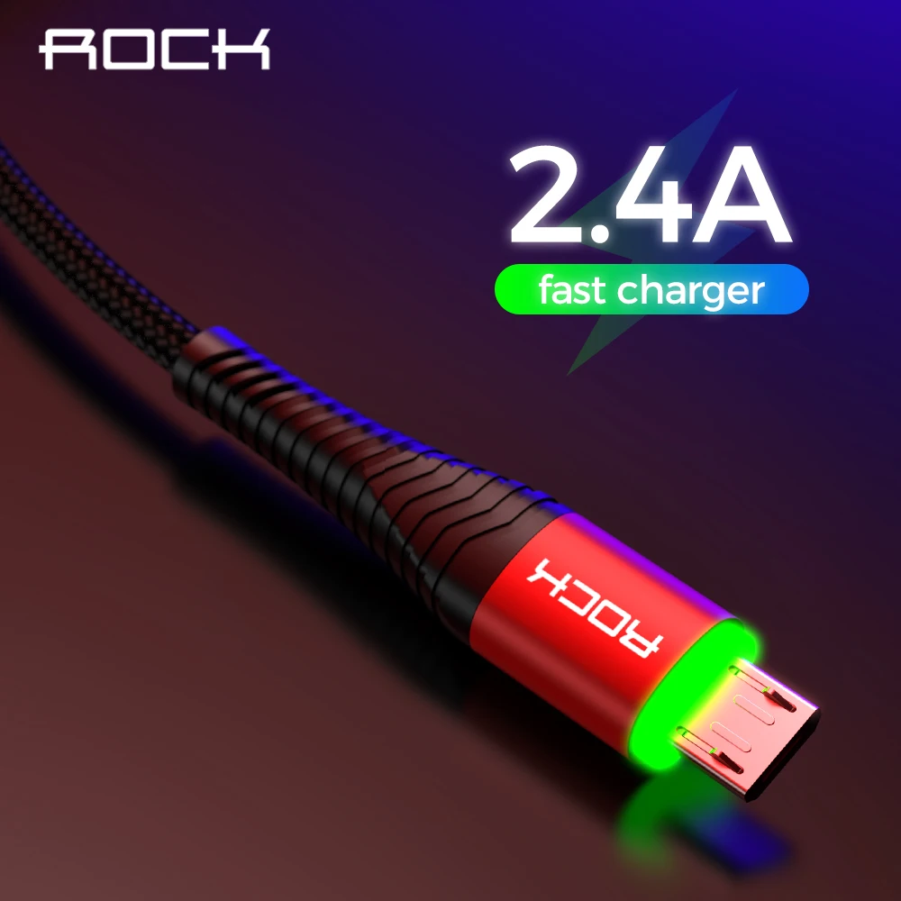 

ROCK LED Light Micro USB Cable For Xiaomi Redmi 4X Note 4 5 For Samsung S9 S8 Data Transfer Cabo Fast Charging Charger usb Cord