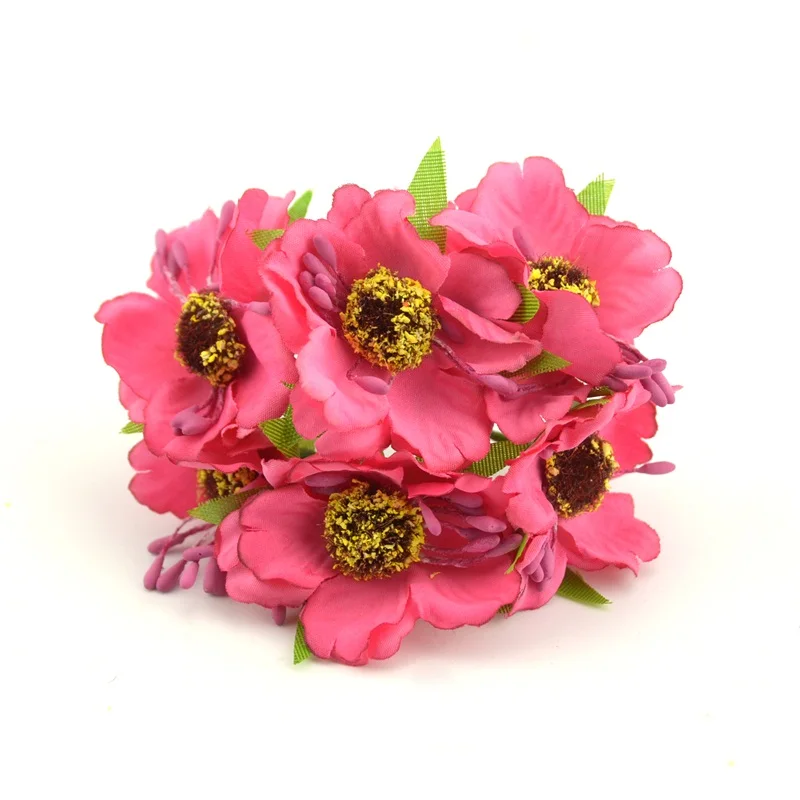 6 шт./лот, 4 см, натуральный шелк+ искусственный Маковый букет/Свадебная коробка, цветы розы для скрапбукинга своими руками - Цвет: Rose