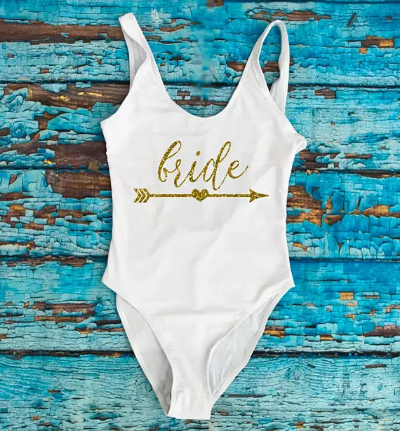 

customize glitter gold arrow wedding Bride Tribe bikinis Bathing Suits Honeymoon Bachelorette Swimwear Swimsuit Bridesmaid gifts