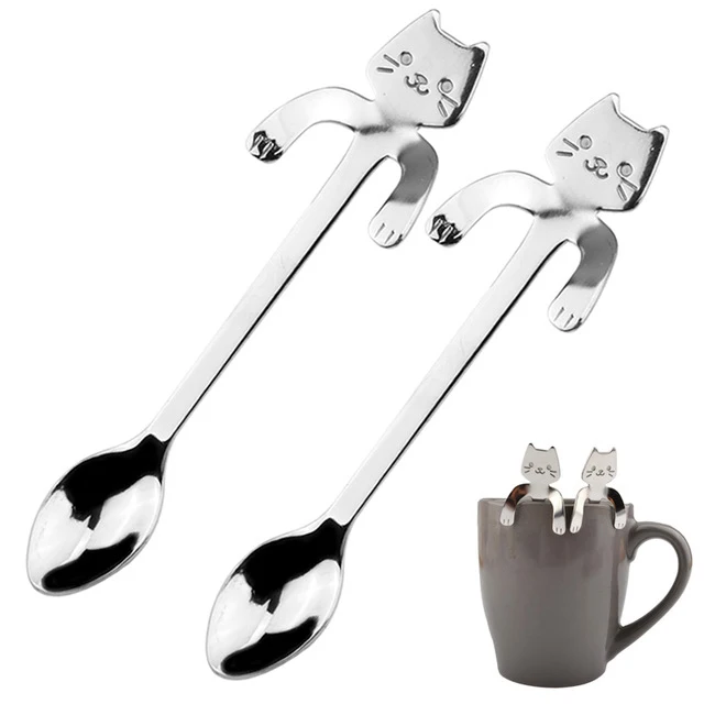 

2Pcs/set Mini Cat Stainless Steel Coffee & Tea Spoon Long Handle Creative Spoon Drinking Tools Kitchen Gadget Flatware Tableware