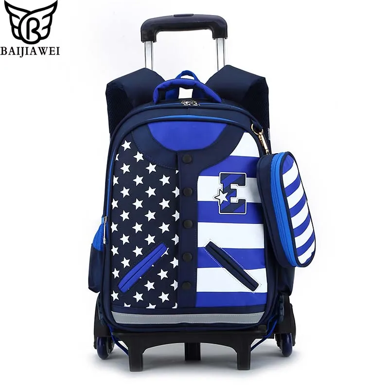 

BAIJIAWEI Removable Children Trolley Bags Personality Clothing Backpack 6-15 Years Kids School Backpack Travel Bags