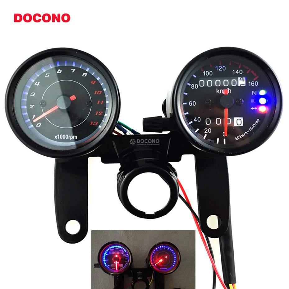 

Motorcycle Black LED Tachometer Km/h Speedometer Odometer Gauge W/Bracket Bobber Chopper Bobber Cafe Racer Old School