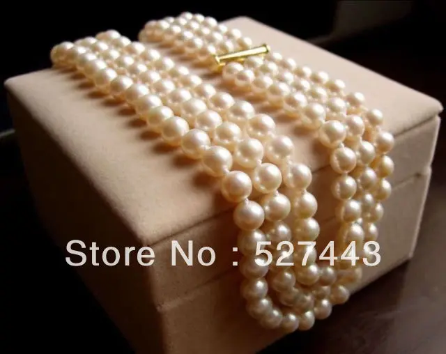 

Wholesale free shipping >>3 Rows AA+8-9MM white Pearls Necklace 17-19