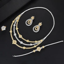 SisCathy New Luxury Cubic Zirconia Flower Necklace Bracelet Drop Earrings Ring Jewelry Sets For Women Bridal Wedding Jewelry Set SisCathy New Luxury Cubic Zirconia Flower Necklace Bracelet Drop Earrings Ring Jewelry Sets For Women Bridal Wedding Jewelry Set