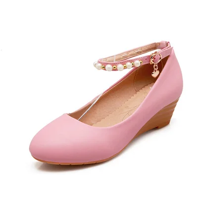 Chainingyee/удобные туфли-лодочки с круглым носком в этническом стиле для вечеринки; модная женская обувь на среднем каблуке с ремешком и пряжкой, украшенная бусинами; цвет черный, белый, розовый - Цвет: pink