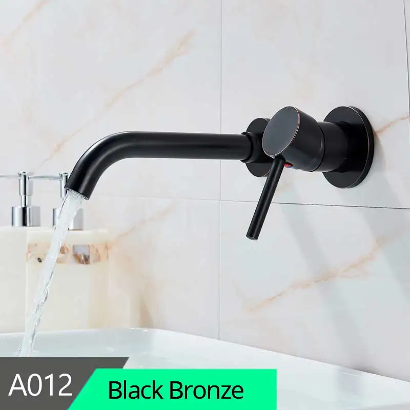 Настенный кран для раковины, яркий хромированный однорычажный смеситель для ванной комнаты, поворотный носик, кран для раковины - Цвет: Black Bronze