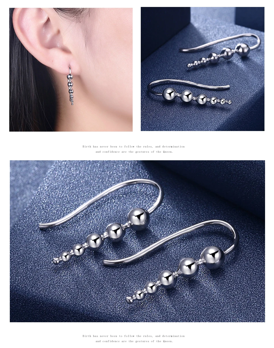 Аутентичные 925 стерлингового серебра круглые бобовые длинные висящие серьги для женщин высокое качество стерлингового серебра ювелирные изделия