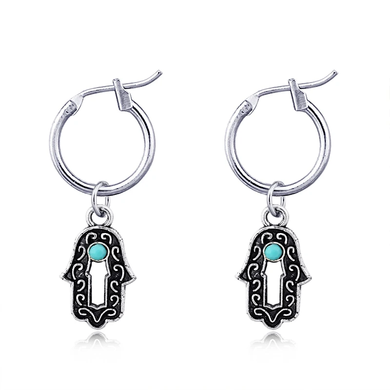 

1 Pair Simple Punk Bergamot Inlay Stone Small Hoop Earrings With Pandent Silver Color Hip Hop Earring For Women Jewelry E657-T2