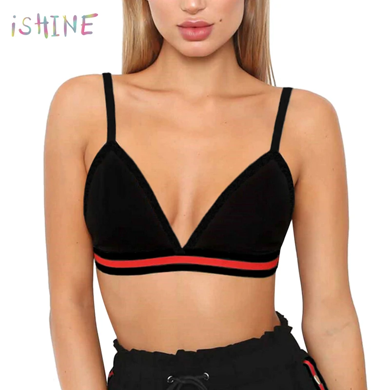 

Summer Women Sexy Push Up Striped Elastic Patchwork Tops Bra Bralette Spaghetti Strap Bra Top Beach Underwear