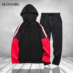 Спортивная одежда для мужчин s набор осень красный черный с капюшоном спортивные костюмы мужская одежда полосатые толстовки брюки