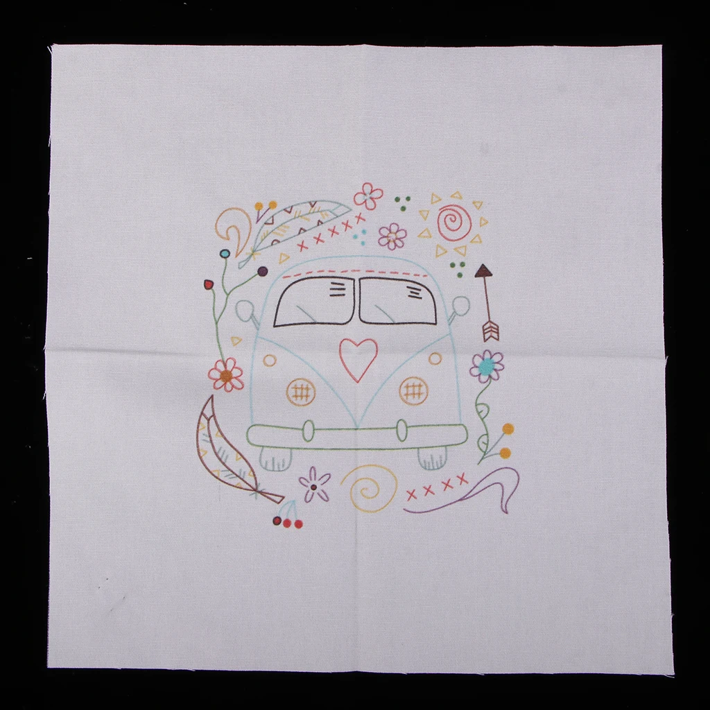 Hand Embroidery Starter Kit For Beginner Include Embroidered Cloth Threads Needles Cartoon Bus DIY Home Decor Sewing Accessories