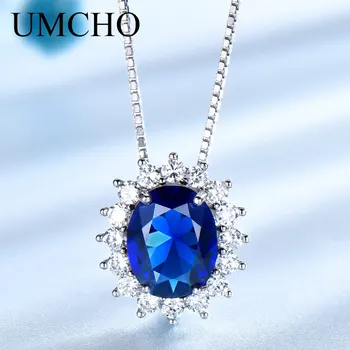 

UMCHO Princess Diana Necklace Pendant 925 Sterling Silver Jewelry Created Sapphire Necklace Wedding For Women Gift Fine Jewelry