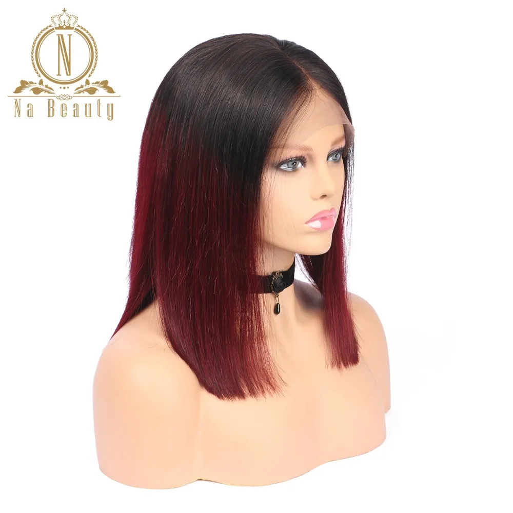 

Glueless Lace Front Human Hair Wigs Straight Black & T1B/Burgund 99J Red Ombre Short Wig For Women Bob Wig Remy 150% Brazilian