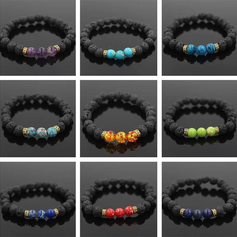 

Simple Classic 8mm Lava Stone Beads Bracelet For Women Men Handmade Charm Cuff Wristband Strand Yogi Bead Bracelet Bileklik