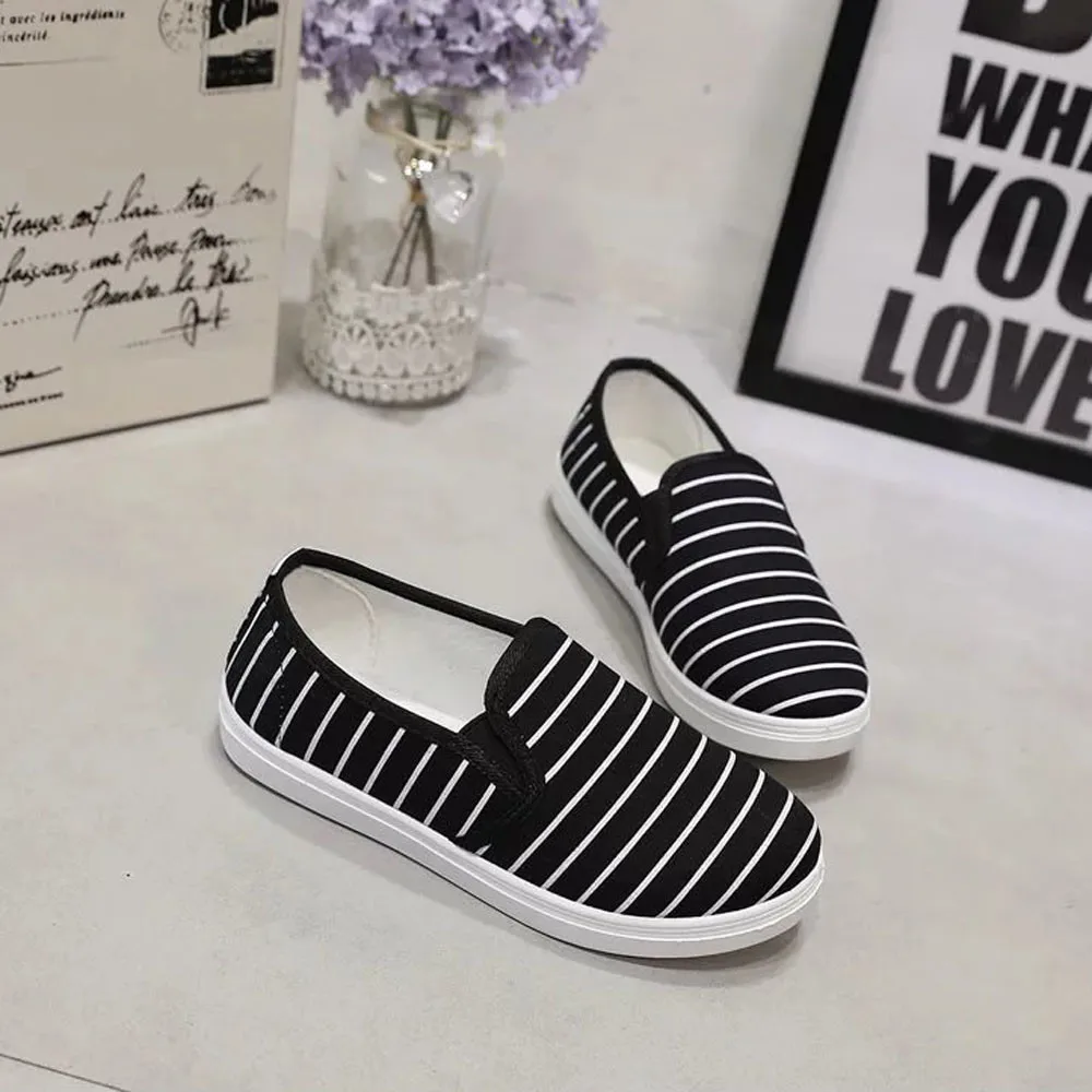 Womens Canvas Flats Shoes Striped 2018 Fashion Espadrilles Slip-On Flat Breathable Summer Casual Loafers