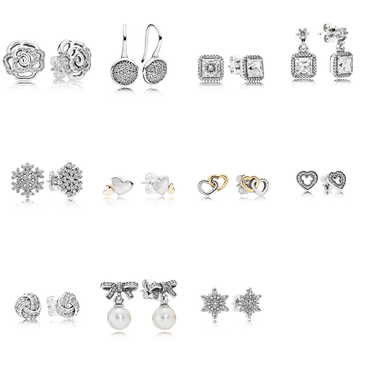 

11 Style 925 Sterling Silver Earrings Heart Pearl Snowflake with Full Crystal Earrings for Women Wedding Party Jewelry