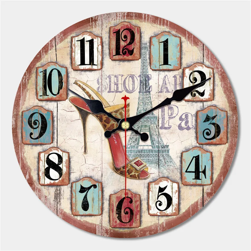 WONZOM художественные бесшумные Ретро Креативные Круглые Часы современного дизайна Винтажная обувь декоративные антикварные деревянные домашние большие настенные часы подарок