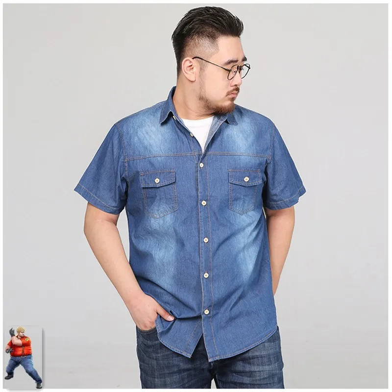 Летние рубашки мужские джинсовые с коротким рукавом Camisa Social Hombre Manga Corta 5XL 6XL 7XL 8XL