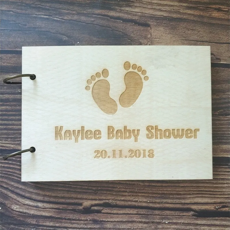 

Personalized Baby Shower Guest Book Rustic Baby Shower Guestbook Custom Wood Scrapbook Gift Idea Memory Book