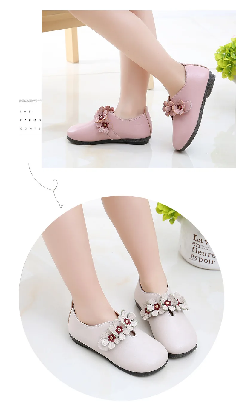 Детская обувь для маленьких девочек Обувь для детей цветок кожа принцесса обувь плоская девочка школьная черная обувь для маленьких